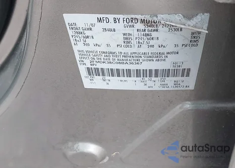 2008 Ford Edge Sel from USA, damaged, VIN 2FMDK38C08BA36367